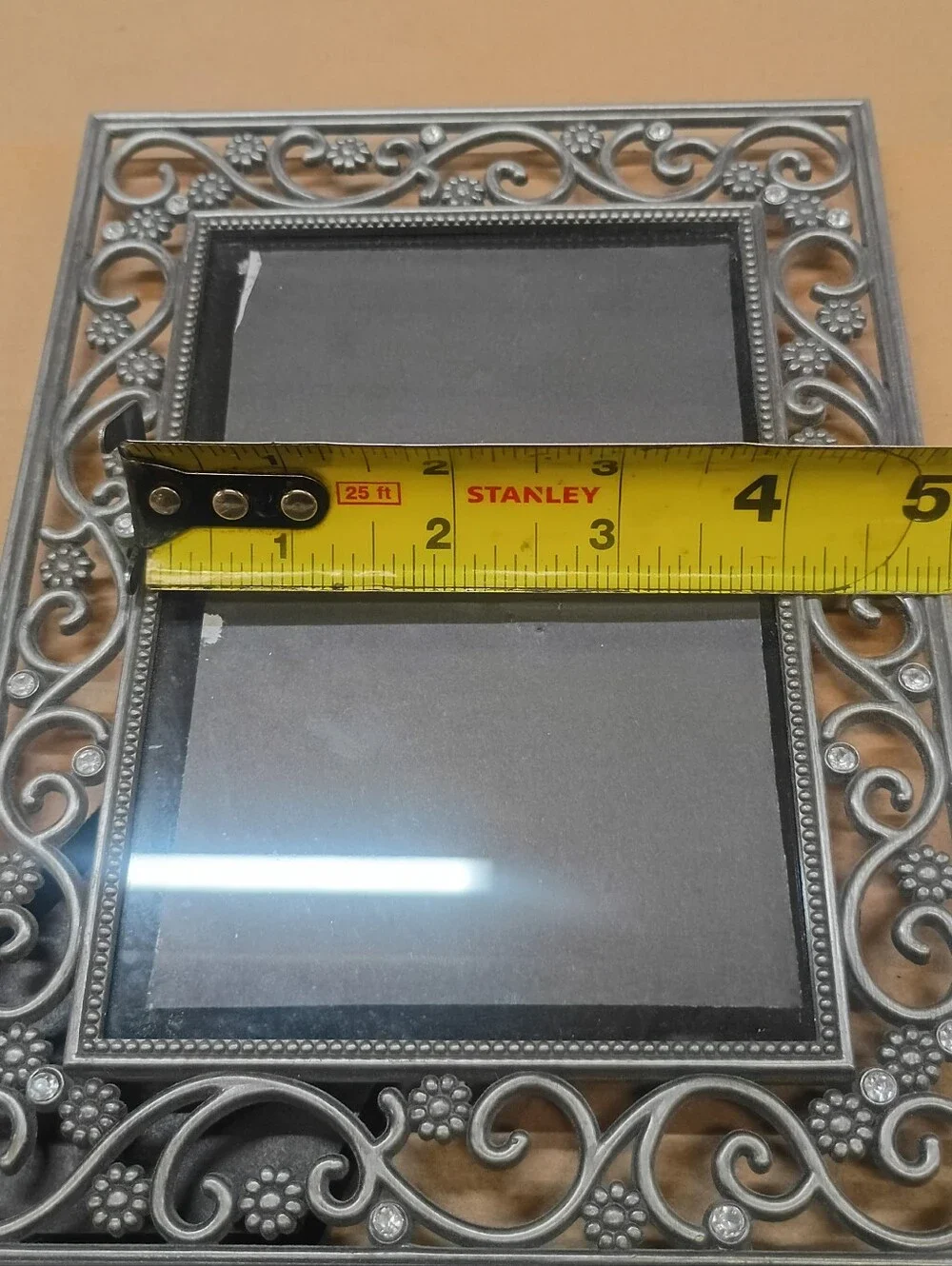 Jeweled Heirloom Faux Silver With Rhinestones Photo Frame For 4x6” Photos